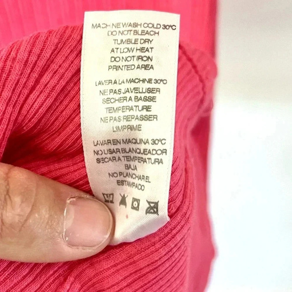 Sundry Colorblock Ribbed Mini Dress in Hibiscus & Neon Pink Trim Size Small - Picture 8 of 13